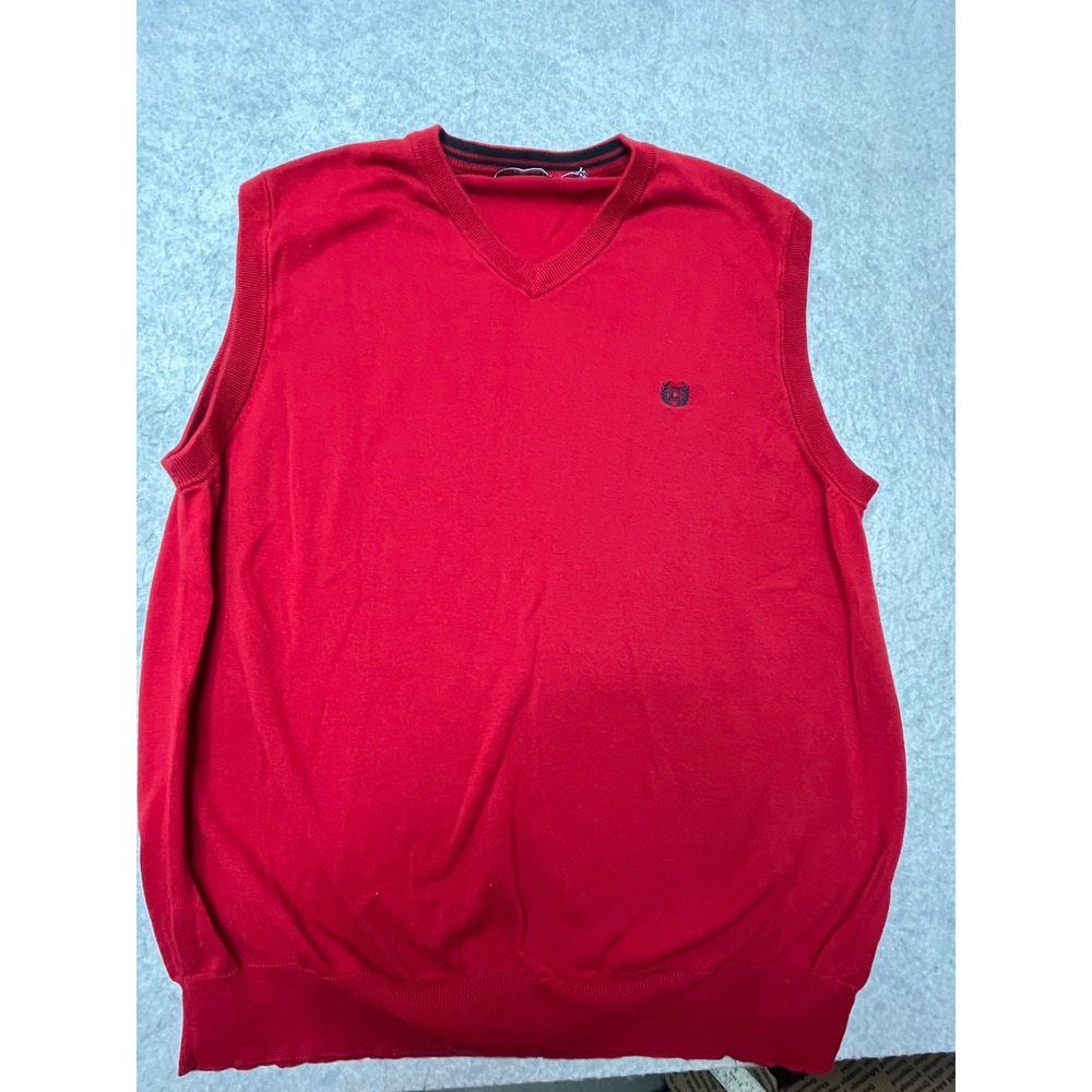 Chaps Mens Red V-Neck Sweater‎ Vest Embroidered Crest Logo Size XL